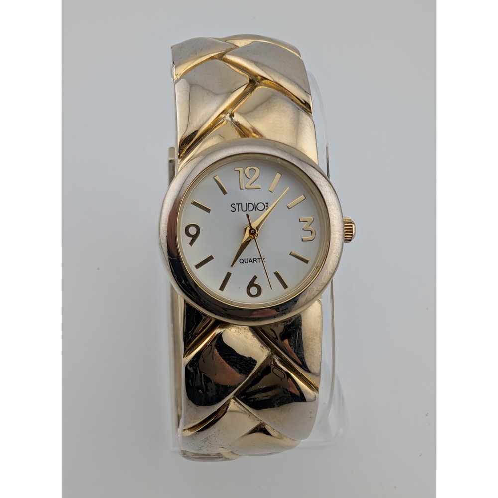 Studio Time Bangle Watch Women 25mm Case Two Tone Band- New Battery